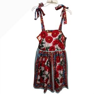 DIY XY Floral Print Mini Dress Tie Shoulder Ruffle Hem Women's M